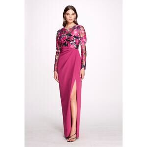 Marchesa Notte Cutout‎ Embroidered Tulle and Crepe Gown Size 4